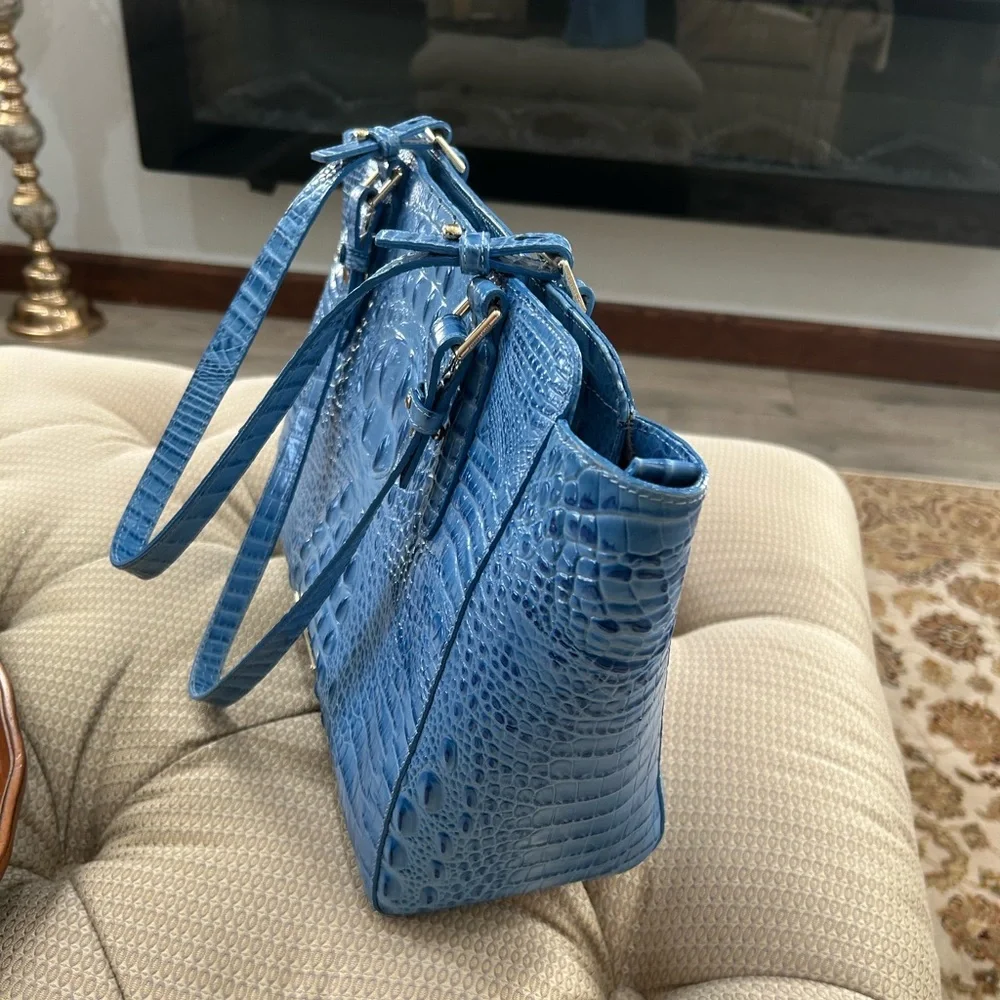 Brahmin Croc Embossed Tote Bag Blue  with Gold Hardware - Picture 5 of 13
